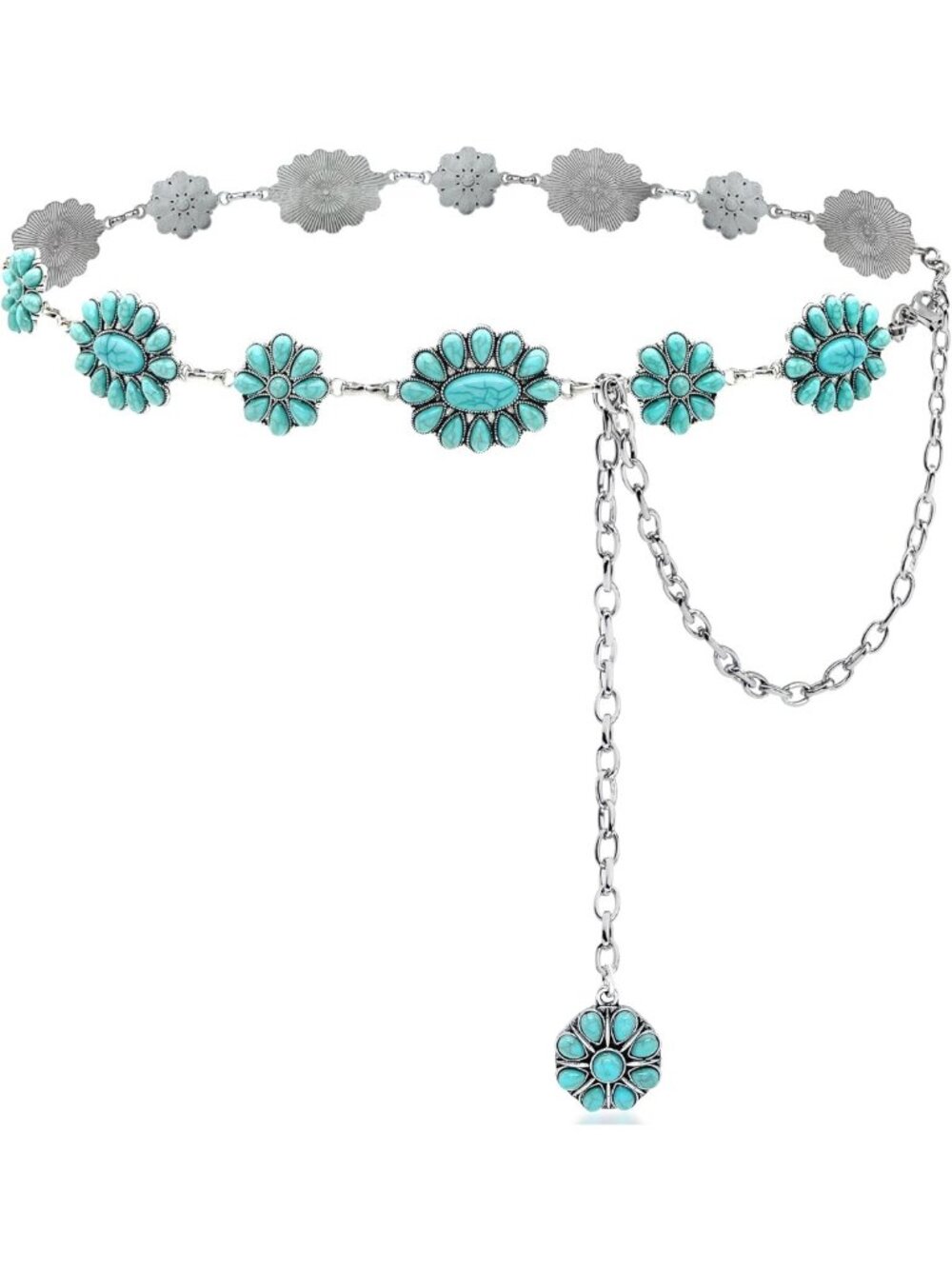 Turquoise Western Chain Belt for Women, Stylish Cowgirl Concho Accessory
